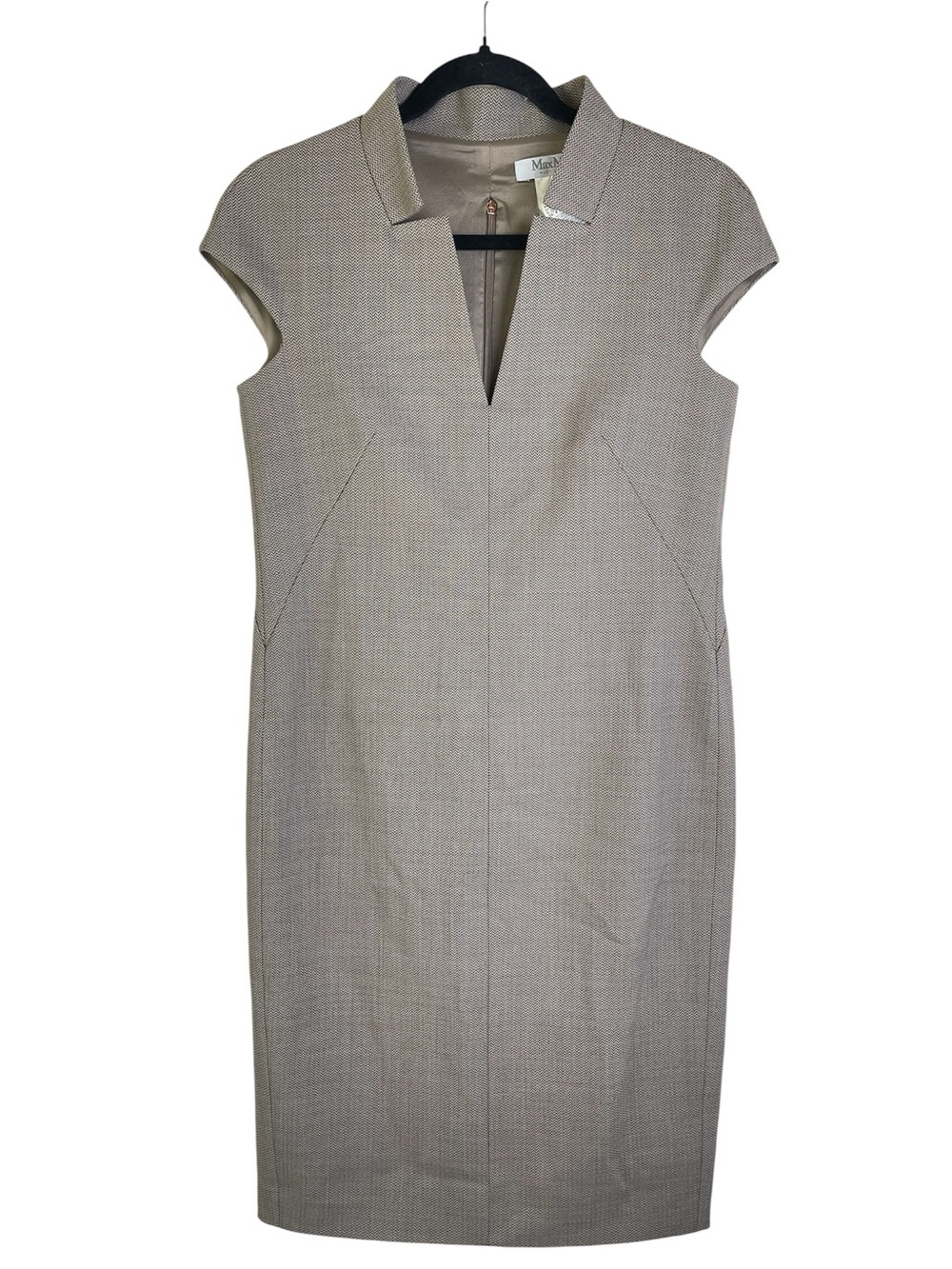 MaxMara Herringbone Wool Sheath Dress Size 4 Made in Italy